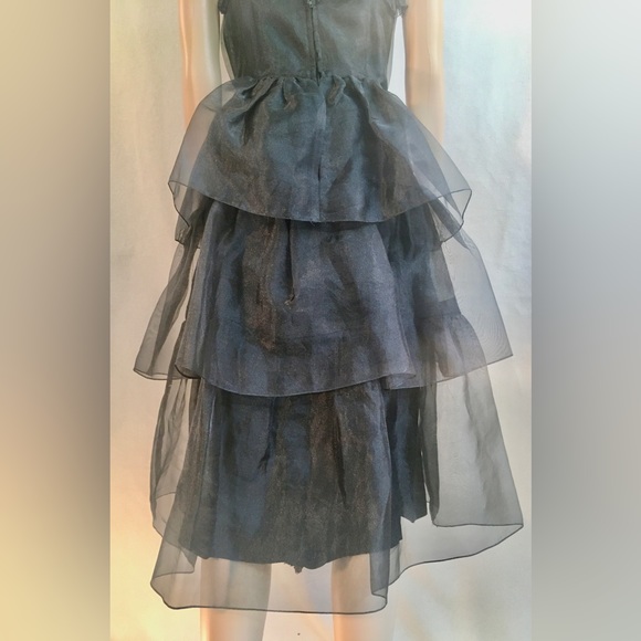 VINTAGE Black sleeveless midi cocktail dress petite feminine retro Evening wear - Picture 8 of 10